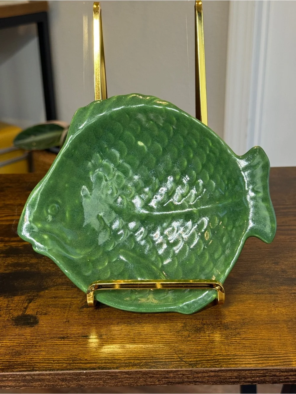 Handmade Green Glazed Ceramic Fish Dish Plate Studio Art Pottery Coastal Decor